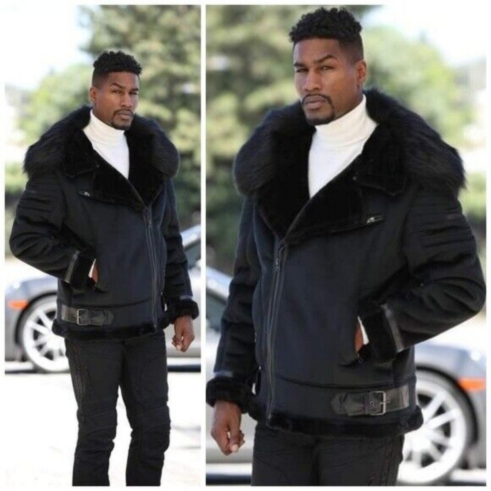 Men's Manzini Black Faux Fur Fashion Jacket NWT